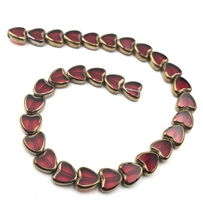 Glass Beads Heart 10mm (28) Red w/Gold