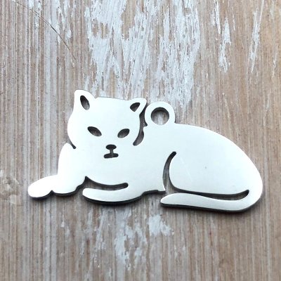 Stainless Steel Charm Cat 03 Small Solid 9x19mm (1) Original
