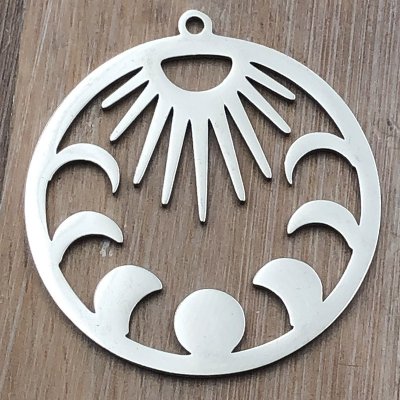 Stainless Steel Charm Circle 19 Moon Phases 30x28mm (1) Original