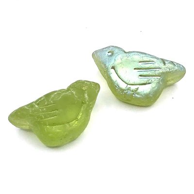 Czech Glass Beads Bird 11x22mm (1) Green Apple Matte AB