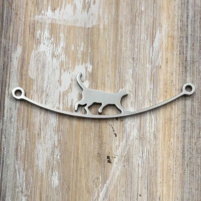 Stainless Steel Charm /Connector Cat 43x11mm (1) 304 Original
