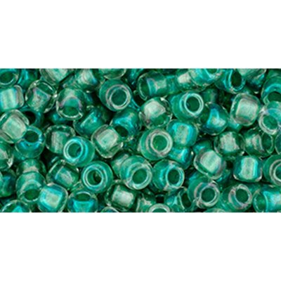 Japanese Toho Seed Beads Tube Round 6/0 Inside-Color Rainbow Crystal/Teal-Lined TR-06-264