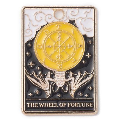 Cast Metal Charm Tarot Style C 28x19mm (1) The Wheel of Fortune Gold