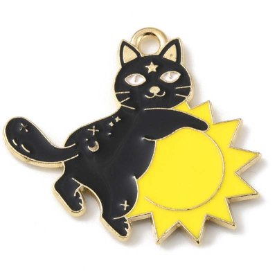 Cast Metal Charm Cat Enamel 17 Playful Sun 23x27mm (1) Gold