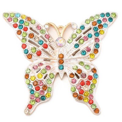 Cast Metal Pendant Butterfly Rhinestone 45x49mm (1) Multi-Coloured