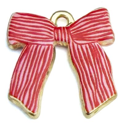 Cast Metal Charm Bow Double Sided 20x19mm (1) Gold Red