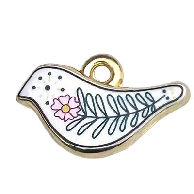 Cast Metal Charm Bird Folk Double Sided 11x18mm (1) White Gold
