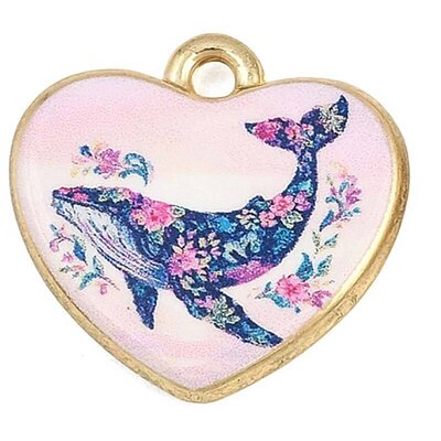 Cast Metal Charm Heart Whale 17mm (1) Gold