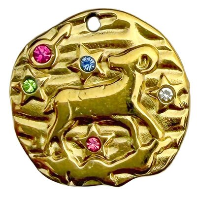 Stainless Steel Pendant Premium Collection Zodiac Amulet 18mm (1) Aries 304 18K Gold