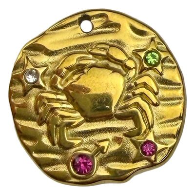 Stainless Steel Pendant Premium Collection Zodiac Amulet 18mm (1) Cancer 304 18K Gold