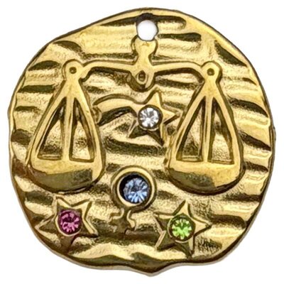 Stainless Steel Pendant Premium Collection Zodiac Amulet 18mm (1) Libra 304 18K Gold