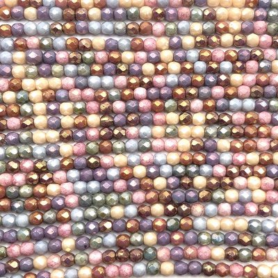 Czech Faceted Round Firepolished Glass Beads 3mm (50) Opaque Luster Mix