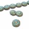Czech Glass Beads Flower Dahlia 14mm (6) Heavy Turquoise Wash and Picasso Finish