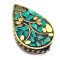 Kashmiri Style Beads Tear Drop Large 49x30x9mm (1) Turquoise Gold