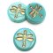 Czech Glass Beads Dragonfly Pressed Coin 18mm (2) Turquoise w/ Dark Bronze Wash