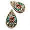 Kashmiri Style Beads Tear Large 48x29mm (1) Turquoise & Red