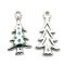 Cast Metal Charms Christmas Tree Modern 26x14mm (1) Green Stars Silver
