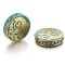 Kashmiri Style Beads Round Flat Ornate 30x8mm  (1) Turquoise Gold
