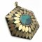 Kashmiri Style Pendant Hexagon 71x55mm (1) Brass Turquoise
