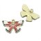 Cast Metal Charm Butterfly Enamel Engraved 25x15mm (1) Red Green & White - Light Gold