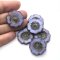 Czech Glass Beads Flower Hibiscus Hawaiian 22mm (1) Lilac Purple Satin w/ Picasso Finish & Aqua Wash