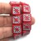 Czech Glass Beads Compas Square 14mm (10) Scarlet Red w/ Pale Turquoise Wash