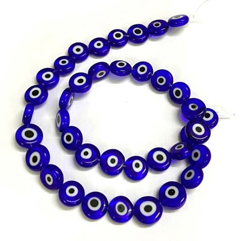 Millefiori Evil Eye Glass Beads Flat Round 10mm (35) Blue