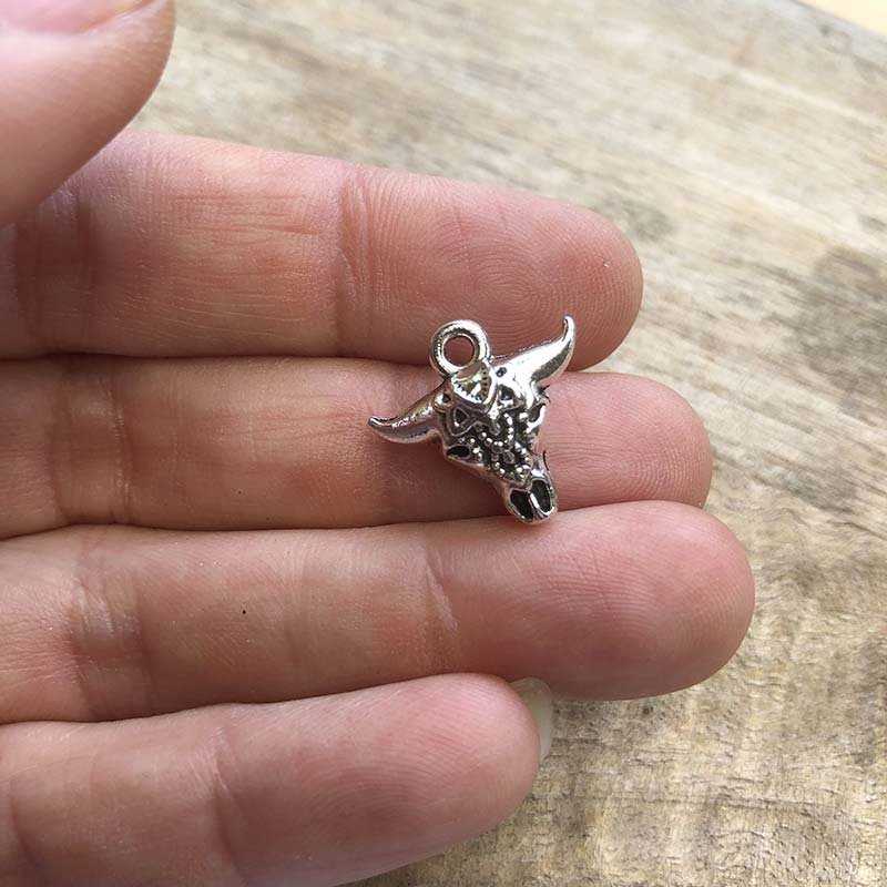 Cast Metal Charm Cow Solid Small 16x17mm (20) Antique Silver