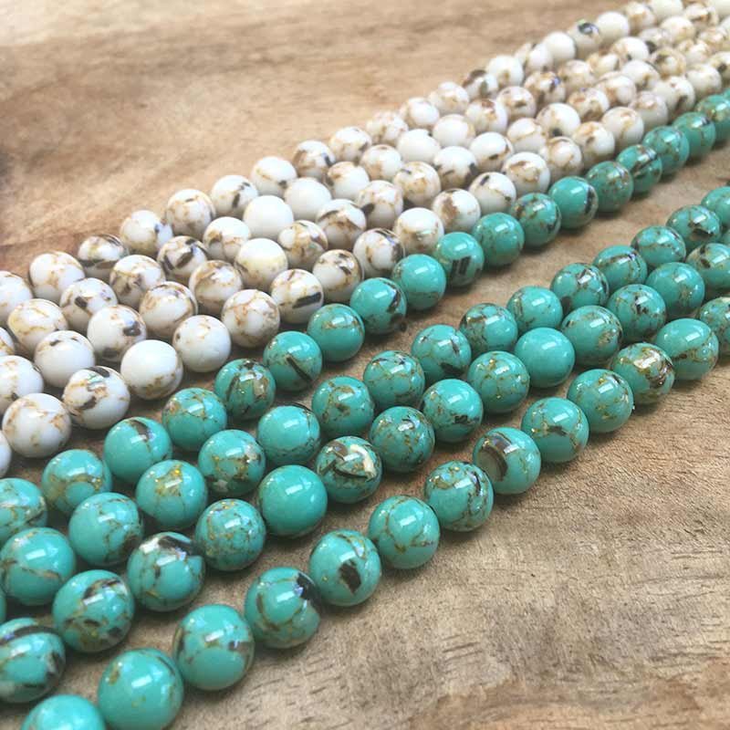 Shell & Turquoise (Synthetic) Beads Assembled Round 8mm (48) Turquoise