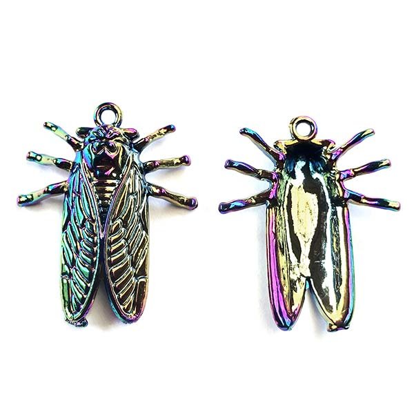 Cast Metal Pendant Insect Cicada 28x22mm (1) Rack Plating Multi-color