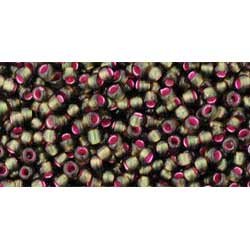 Japanese Toho Seed Beads Tube Round 11/0 Dyed Silver-Lined Pink Frosted Olivine TR-11-2204