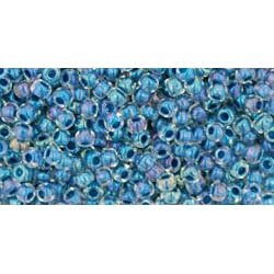 Japanese Toho Seed Beads Tube Round 11/0 Inside-Color Luster Crystal/Capri Blue-Lined TR-11-188