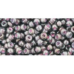 Japanese Toho Seed Beads Tube Round 8/0 Inside-Color Lustered Black Diamond/Pink-Lined TR-08-367