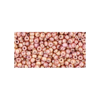 Japanese Toho Seed Beads Tube Round 11/0 Marbled Opaque Beige/Pink TR-11-1201