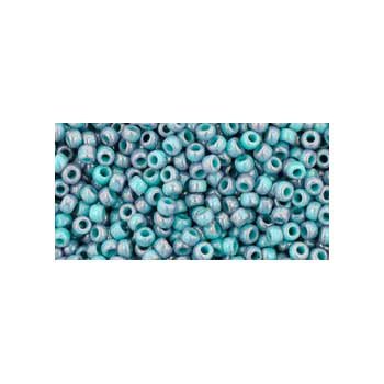 Japanese Toho Seed Beads Tube Round 11/0 Marbled Opaque Turquoise/Amethyst TR-11-1206