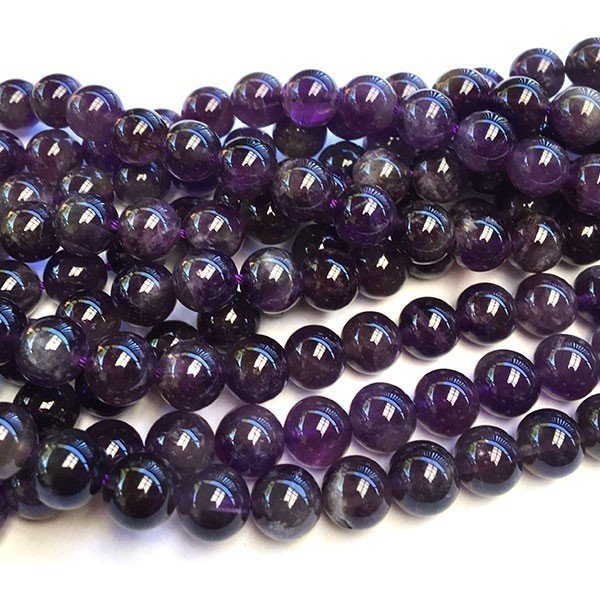 Amethyst Beads Round  8mm - 1 Strand - Grade AB - Dark