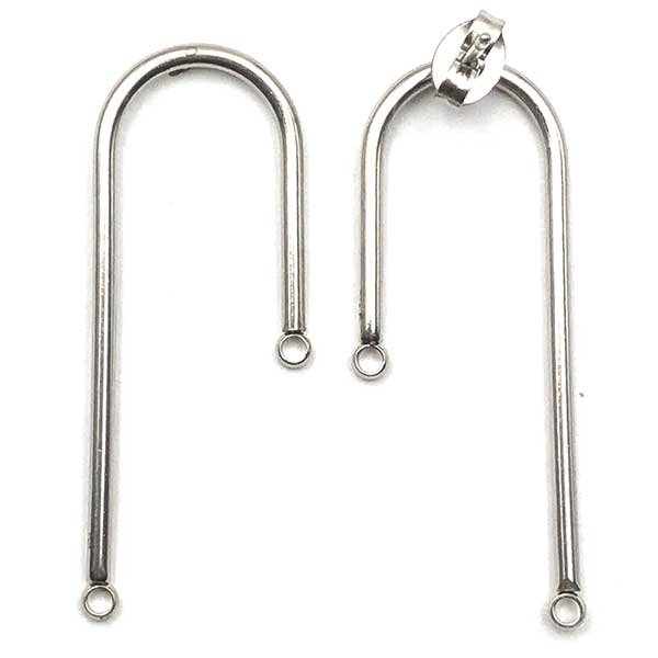 Ear Stud Arch U Thin 304 Stainless Steel 37x15mm - 1 Pair - Includes Backs
