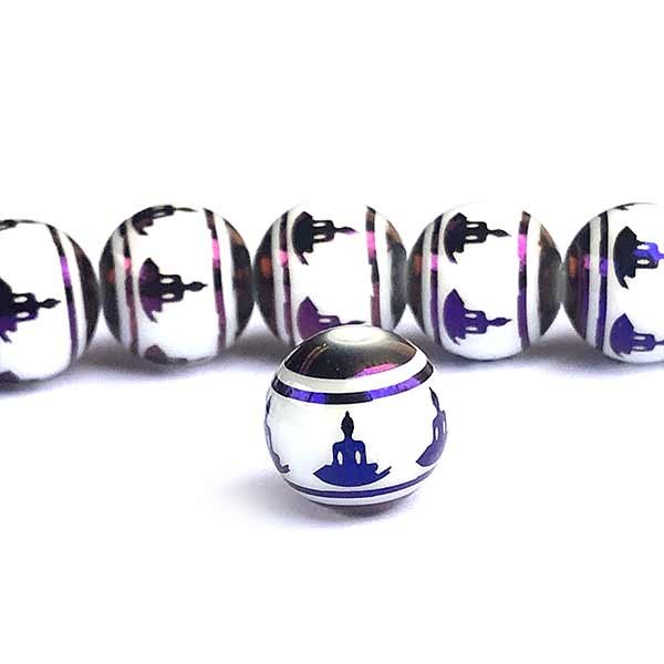 Glass Beads Round Buddha in Mediation 10mm (10) Metallic Purple White