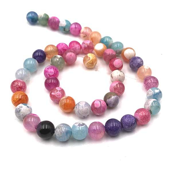 Agate Fire Crackle Beads Round Dyed 8mm - 1 Strand - Unicorn Mix