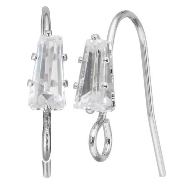 Earwire Brass 14mm Cubic Zirconia (1 Pair) Silver Crystal