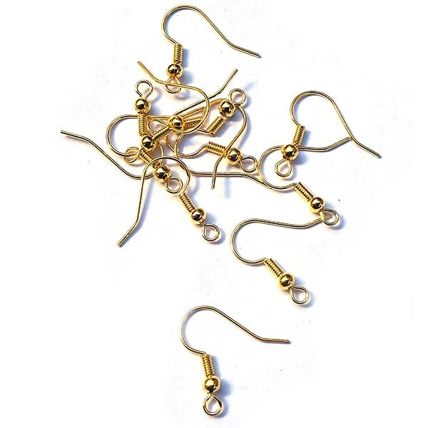 Ear Wire Hook w/Ball & Coil Brass 19x17mm (100) Gold