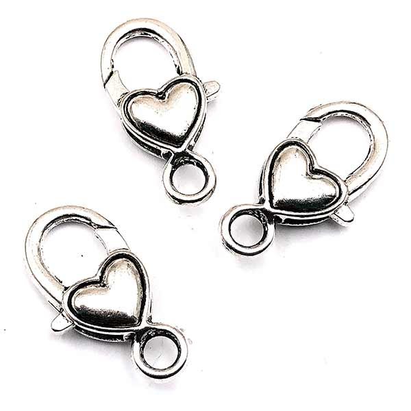 C&T Lobster Clasp Cast Metal Heart Large 27mm (10) Antique Silver