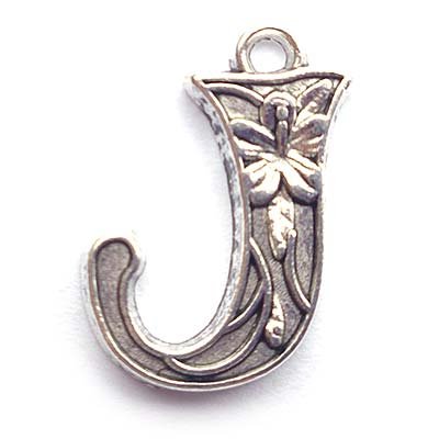 Cast Metal Charm Alphabet Floral "J" 19x14mm (10) Antique Silver