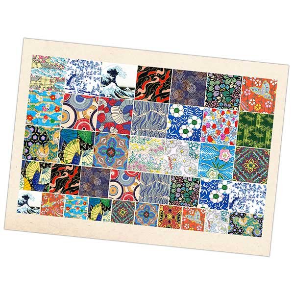 Printed Collage Sheet Vintage Japanese 20 to 10mm Squares - 150gsm Coated Paper