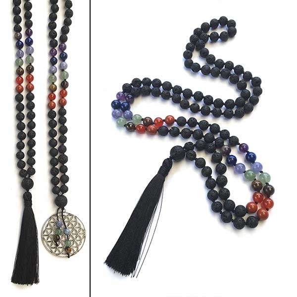 Jewellery Beading Kit Hand Knotted Lava Stone Diffuser Chakra 108 Bead Mala Necklace