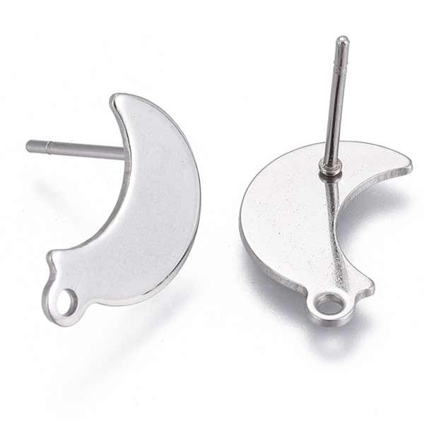 Ear Stud Moon Surgical Stainless Steel 14x9mm - 1 Pair