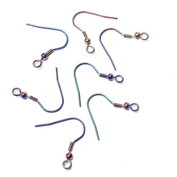 Ear Wire Hook w/Ball & Coil 201 Stainless Steel 20mm (10) Rainbow