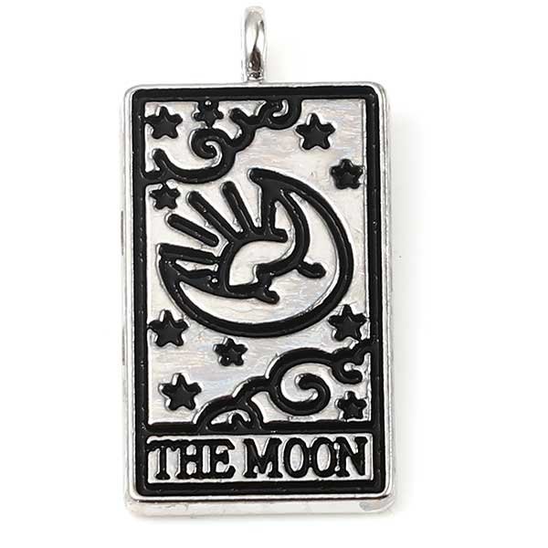 Cast Metal Charm Tarot Card 01 26x13mm (1) The Moon - Silver