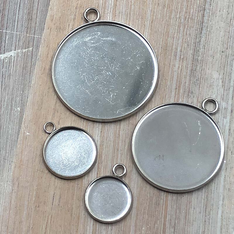 Setting Fits 25mm Round Surgical Stainless Steel Plain (10) Silver Platina