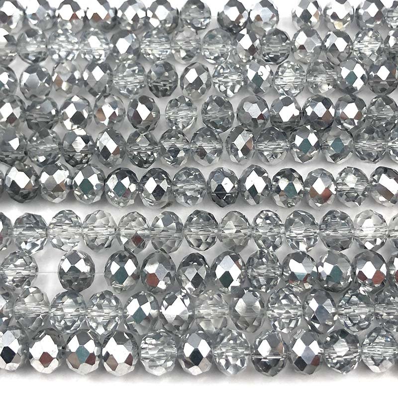 Imperial Crystal Bead Rondelle 6x8mm (68) Half Plated Metallic Silver / Crystal